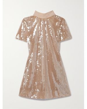 STAUD Ilana Cotton-Blend Faille-Trimmed Sequined Tulle Mini Dress - Natural