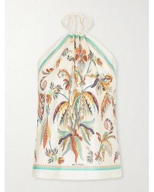 Etro Triangle Floral-Print Silk-Twill Top - White