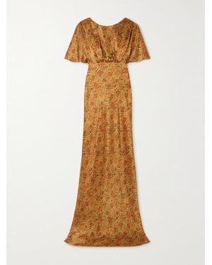 Saloni Winona Paisley-Print Silk-Satin Maxi Dress - Natural