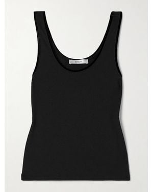 FRAME Velvet-Trimmed Ribbed Stretch-Modal Tank - Black