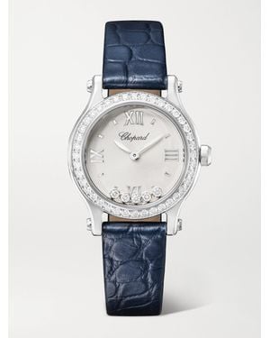 Chopard Happy Sport 25 Mm Uhr Aus Edelstahl Mit Diamanten Und Alligatorlederarmband - Blau