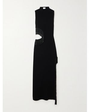 Galvan London Nova Beaded Fringed Cutout Jersey Gown - Black