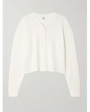 RE/DONE Hanes Waffle-Knit Stretch-Modal And Cotton-Blend Henley Top - White