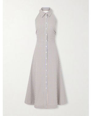 Veronica Beard Mackey Checked Cotton-Seersucker Midi Dress - White