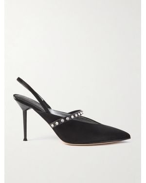 McQueen Revel Embellished Leather-Trimmed Suede Slingback Pumps - Black