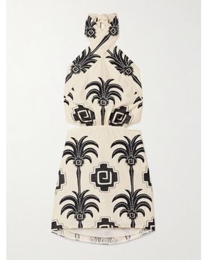 Johanna Ortiz Pintaderas Cutout Embroidered Cotton-Blend Voile Halterneck Mini Dress - White