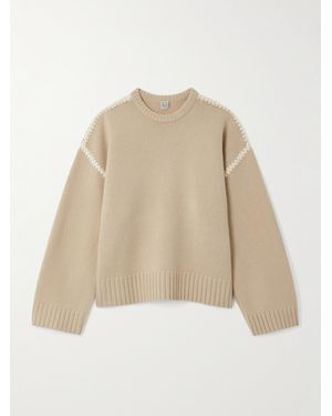 TOTEME Oversized Embroidered Wool And Cashmere-Blend Jumper - Natural