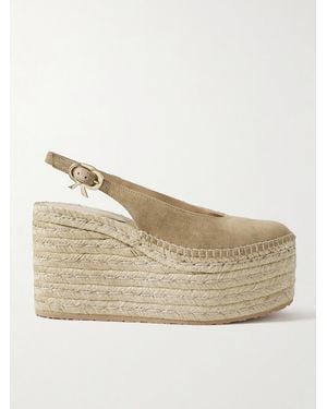 Gianvito Rossi 110 Suede Slingback Platform Espadrilles - Natural