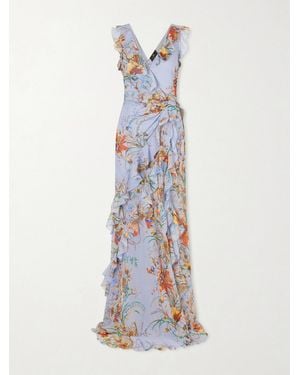 Etro Ruffled Tiered Paisley And Floral-Print Satin Maxi Dress - White