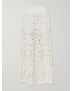 Loretta Caponi Speranza Corded Lace Cotton-Blend Straight-Leg Pants - White