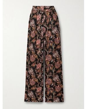 Ulla Johnson Valencia Pleated Printed Wool-Blend Twill Wide-Leg Trousers - Multicolour