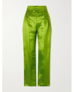 Valentino Garavani Polka-Dot Jacquard Linen And Silk-Blend Straight-Leg Trousers - Green