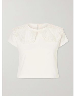 Anna Sui Lace-Trimmed Jersey T-Shirt - White