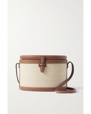Hunting Season Leather-Trimmed Woven Raffia Shoulder Bag - Natural