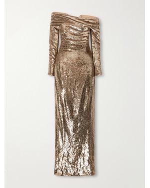 Marmar Halim Off-The-Shoulder Sequin-Embellished Crepe Gown - Natural
