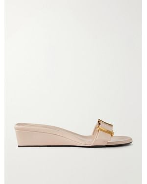 KHAITE Manhattan Buckled Leather Sandals - Natural