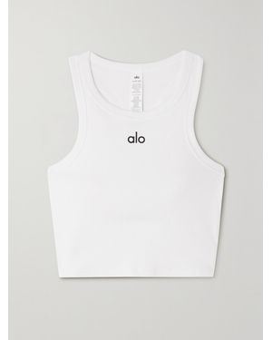 Alo Yoga Aspire Cropped Ribbed Cotton-Blend Jersey Tank - Grey