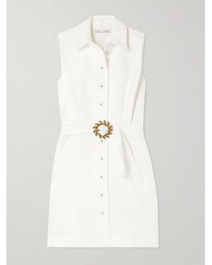Saloni Nya Mini-Hemdblusenkleid Aus Einer Mischung Aus Baumwolle, Leinen Und Seide Mit Gürtel - Weiß