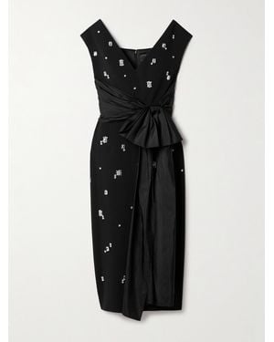 Huishan Zhang Kinsley Silk-Taffeta Trimmed Crystal-Embellished Crepe Midi Dress - Black