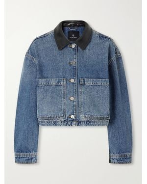 Anine Bing Yuma Cropped Textured-Trimmed Denim Jacket - Blue