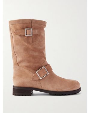 Jimmy Choo Biker Buckled Suede Ankle Boots - Brown