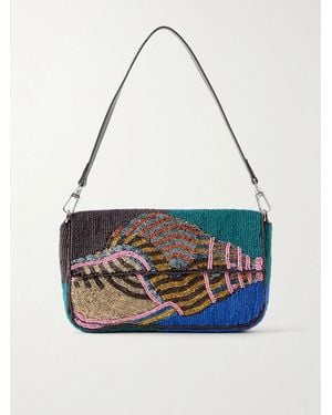 STAUD Timmy Beaded Leather Shoulder Bag - White