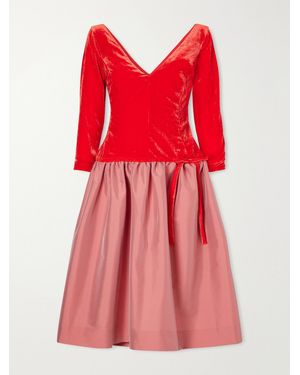 BERNADETTE Inez Bow-Detailed Gathered Velvet And Taffeta Midi Dress