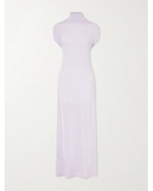 Colleen Allen Open-Back Jersey Turtleneck Gown - Pink