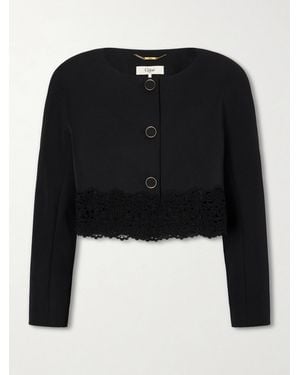 Chloé Lace-Embroidered Wool Evening Jacket - Black