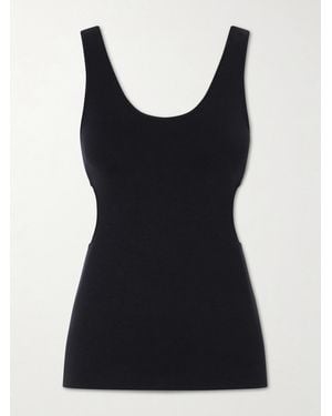 AURALEE Cutout Ribbed-Knit Jersey Tank - Black