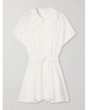 Norma Kamali Belted Broderie Anglaise Cotton Mini Dress - White