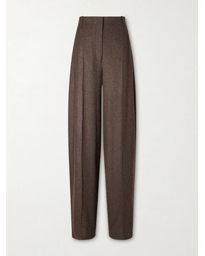 TOTEME Pleated Flannel Wide-Leg Pants - Brown