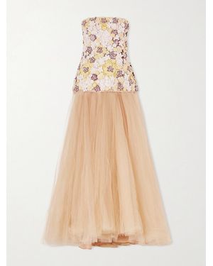 Costarellos Robe Aus Tüll Mit Stickereien Und Kristallen - Natur