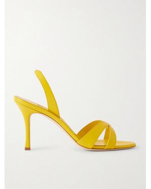 Manolo Blahnik Callasli 90 Leather Slingback Sandals - Yellow