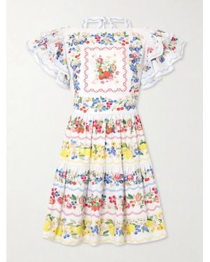 Mary Katrantzou Margarita Ruffled Floral-Print Cotton-Poplin Mini Dress - Grey