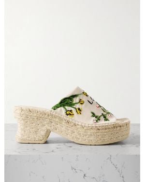Loewe Paula's Ibiza Petal Espadrille-Mules Aus Canvas Mit Plateau Und Stickereien - Mettallic