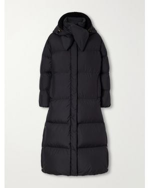 Moncler Ornement Quilted Scarf-Detailed Rib-Trimmed Shell Down Coat - Blue