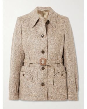 Blazé Milano Seanna Paint Jacke Aus Einer Alpakawoll-Wollmischung Mit Bindegürtel Und Lederbesatz - Natur