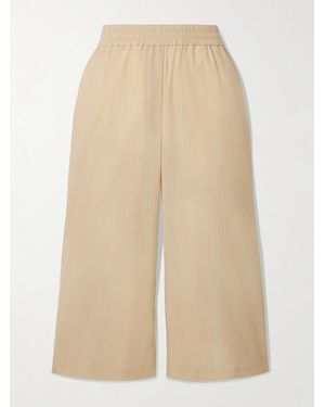 Loewe Paula's Ibiza Appliquéd Crinkled Cotton-Blend Wide-Leg Trousers - Natural