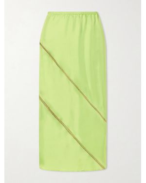 DIOTIMA Tobago Embroidered Silk-Satin Midi Skirt - Green