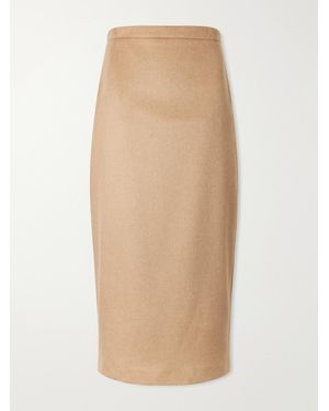 Max Mara Camel Wool Midi Skirt - Natural