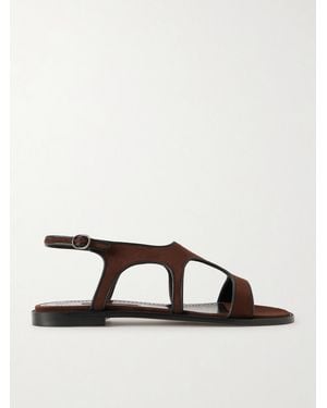 Manolo Blahnik Rufina Leather-Trimmed Suede Sandals - Brown