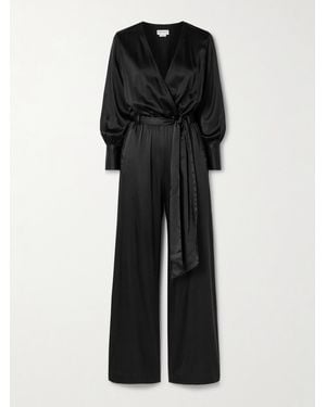 Rivet Utility The Partier Belted Silk-Blend Satin Jumpsuit - Black