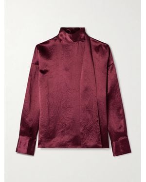 Maria McManus Scarf-Detailed Crinkled-Satin Blouse - Red