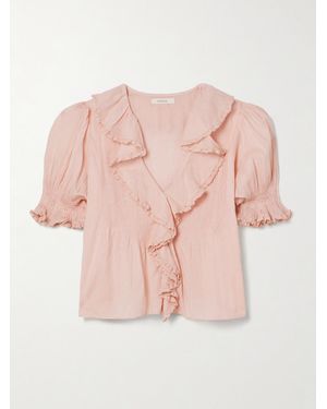 Doen Henri Lace-Trimmed Ruffled Pintucked Organic Cotton-Voile Blouse - Pink