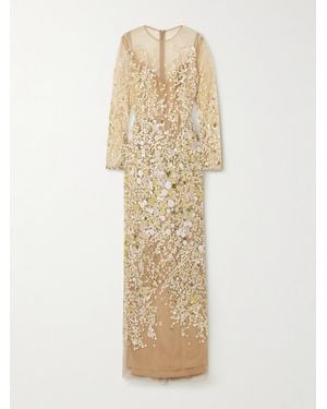 Elie Saab Embroidered Sequin-embellished Tulle Gown - Natural