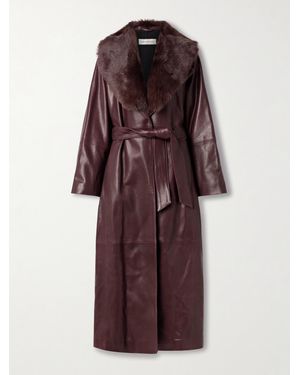 Nour Hammour Briona Mantel Aus Leder Mit Shearling-Besatz Und Bindegürtel - Rot