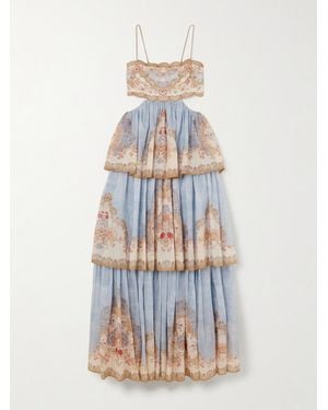 Zimmermann Daylight Cutout Tiered Printed Cotton-Blend Voile Maxi Dress - White