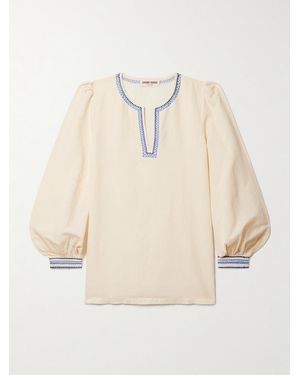 Emporio Sirenuse Vera Embroidered Linen And Cotton-Blend Voile Blouse - Natural