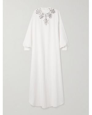 Zuhair Murad Draped Crystal-Embellished Cady Gown - White